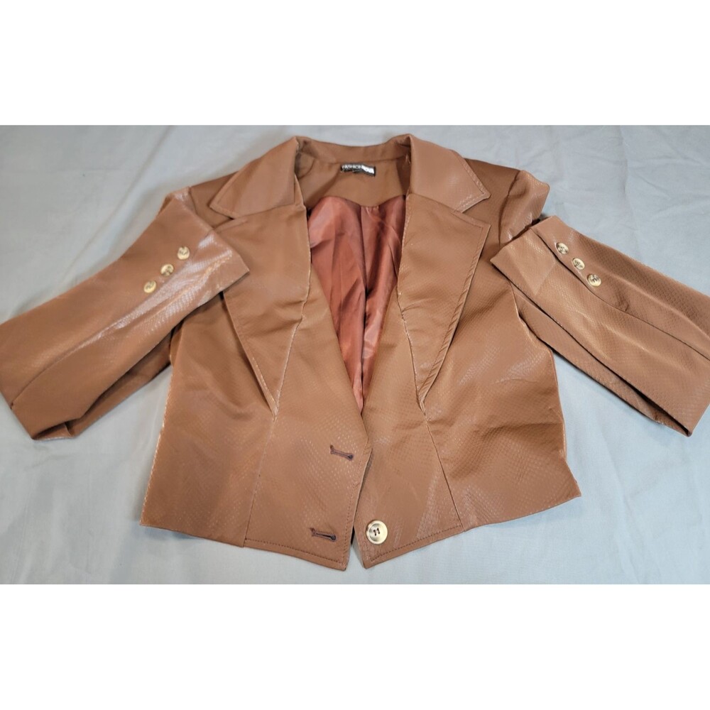 Fashion Nova Women’s Brown Snakeskin Faux Leather Cropped Blazer Jacket Size M - Picture 8 of 12